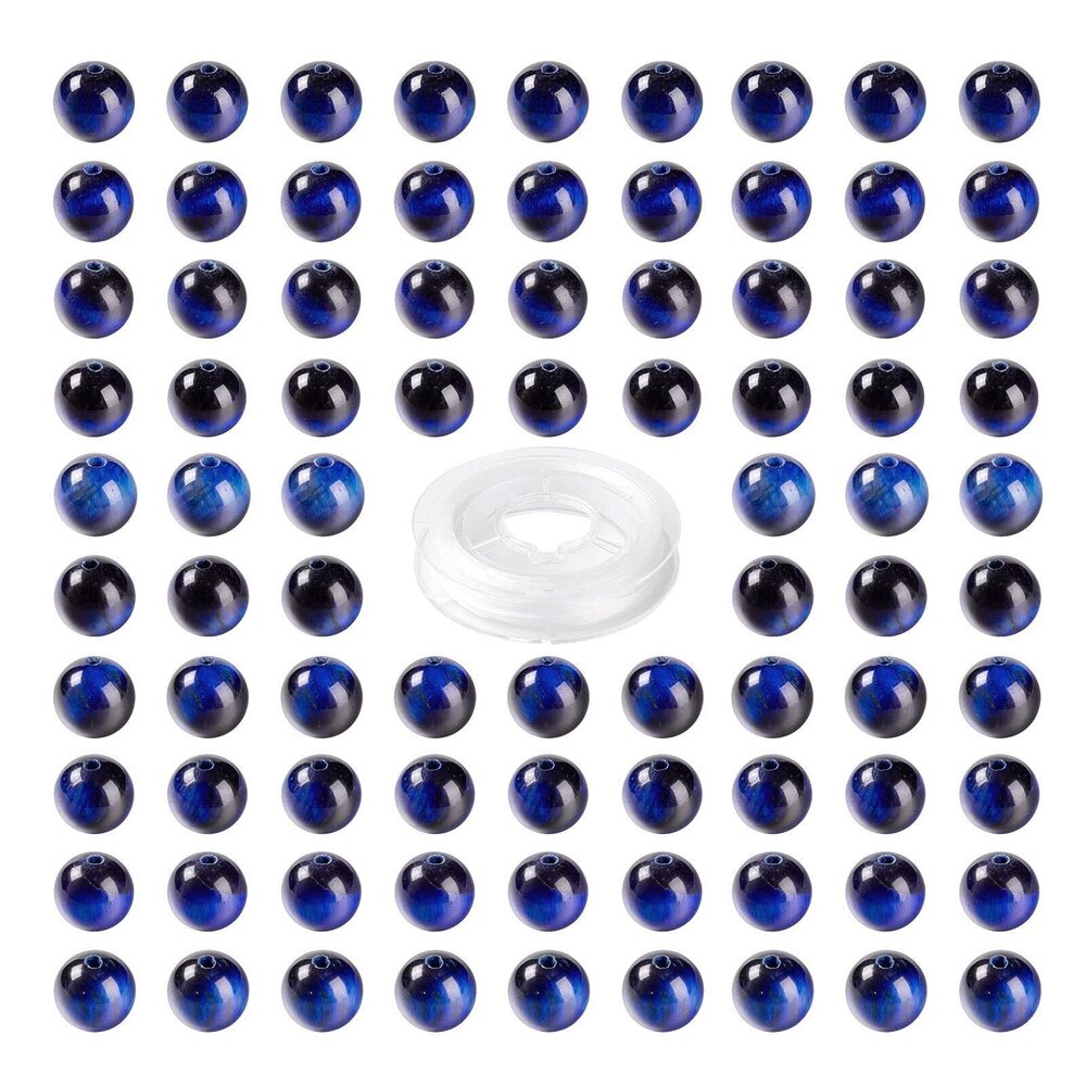 8681 100 Pcs 8mm Nutural Blue Tiger Eye Stone Beads Round Loose Gemstone